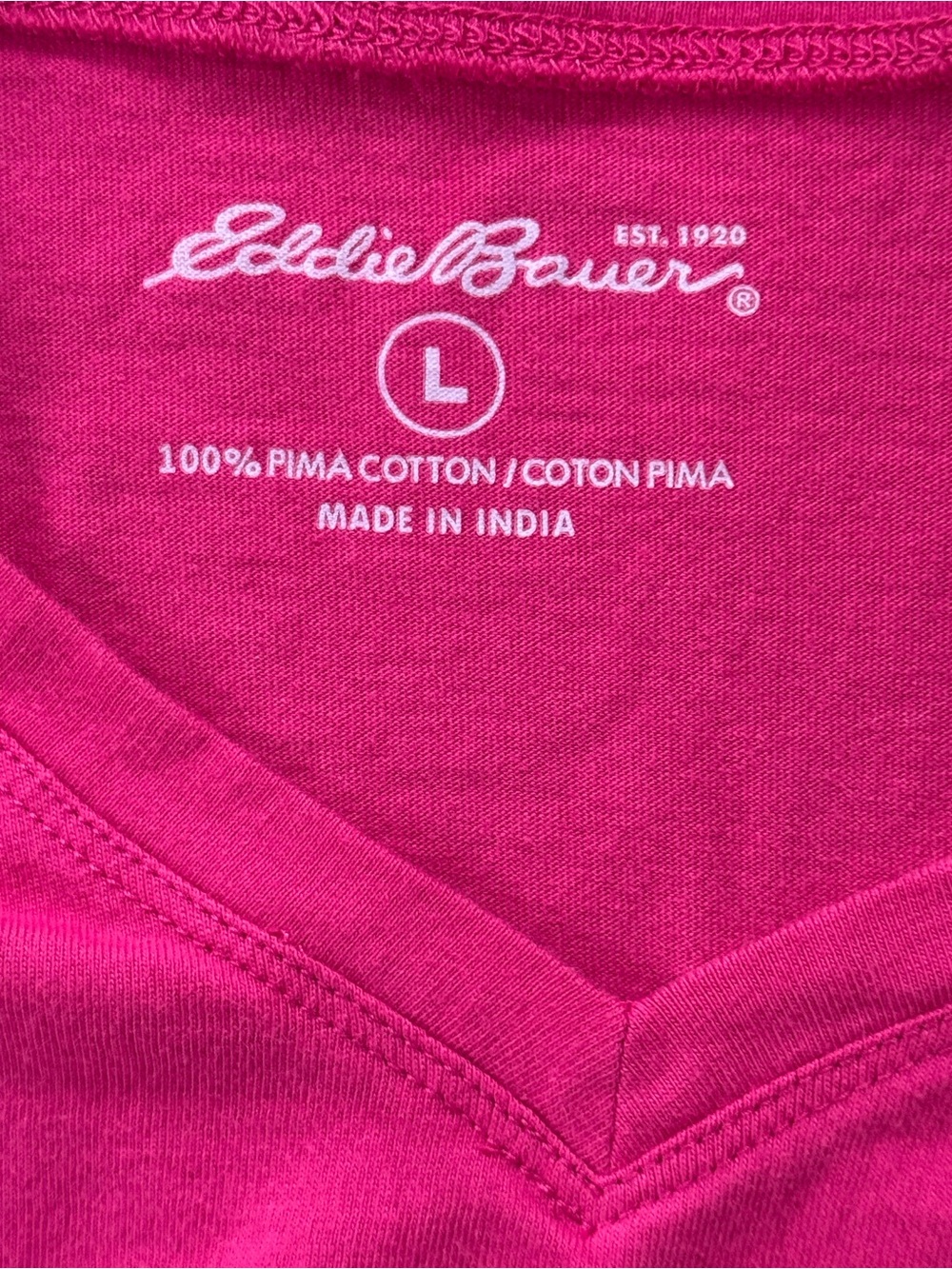 Eddie Bauer Women’s V-Neck Short Sleeve Pima Cotton Tee - Pink, Large - Picture 3 of 5
